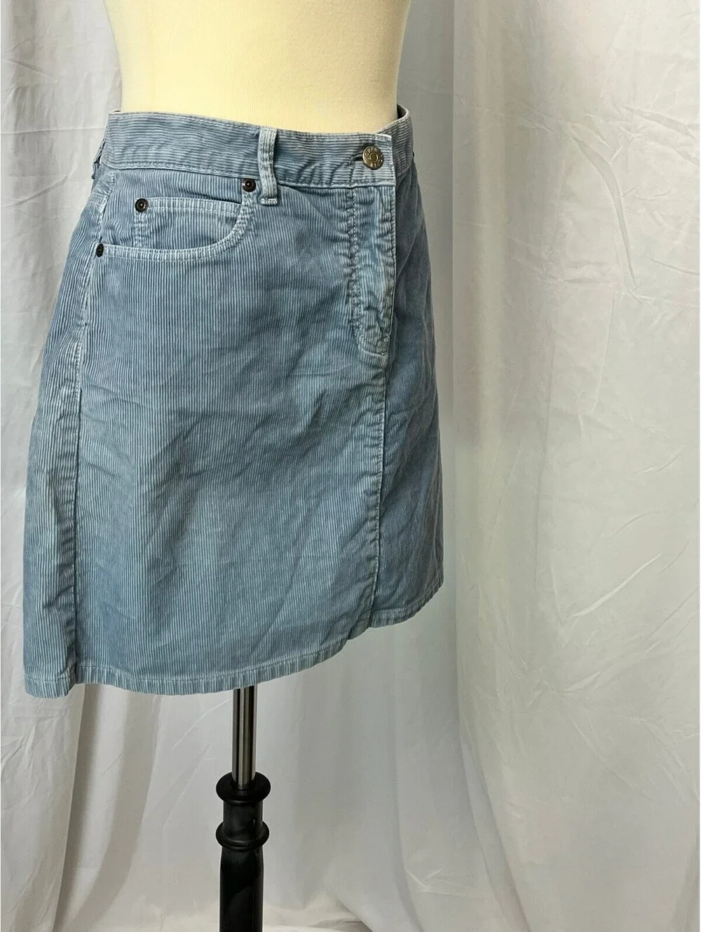 Vintage J.Crew Light Blue Corduroy A-Line Mini Skirt 5-Pocket Made in Macau
